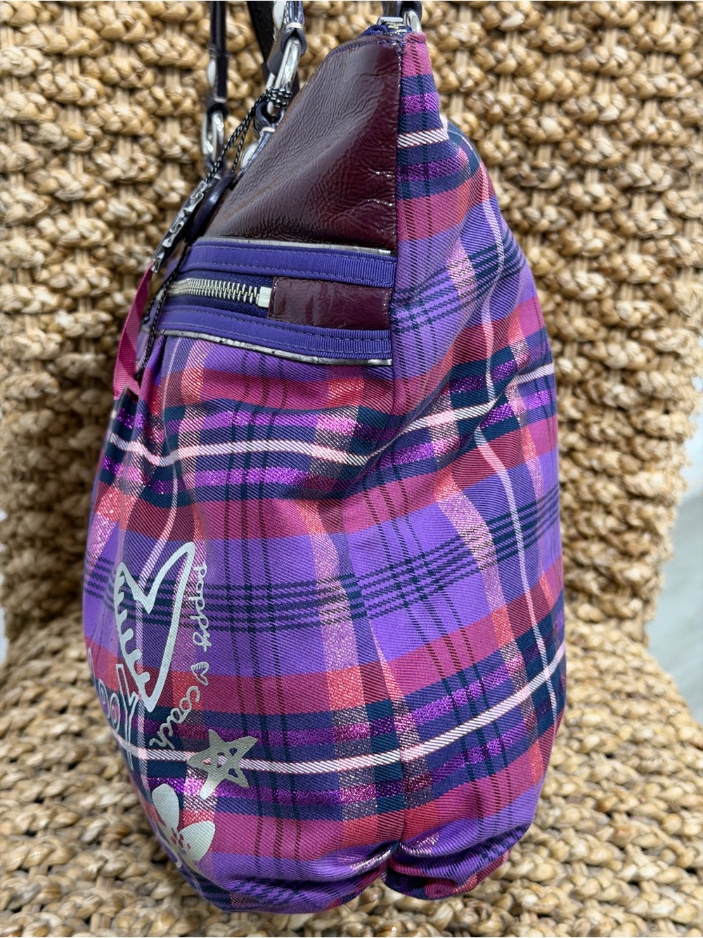 Coach Poppy Tartan Plaid Glam Tote Bag - Picture 3 of 11